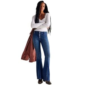We The Free People High Rise Flare Button Fly Jeans After Dark Wash Size 26 Boho